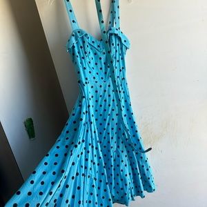 Deadly Dames Downtown Dame blue polka dot swing dress